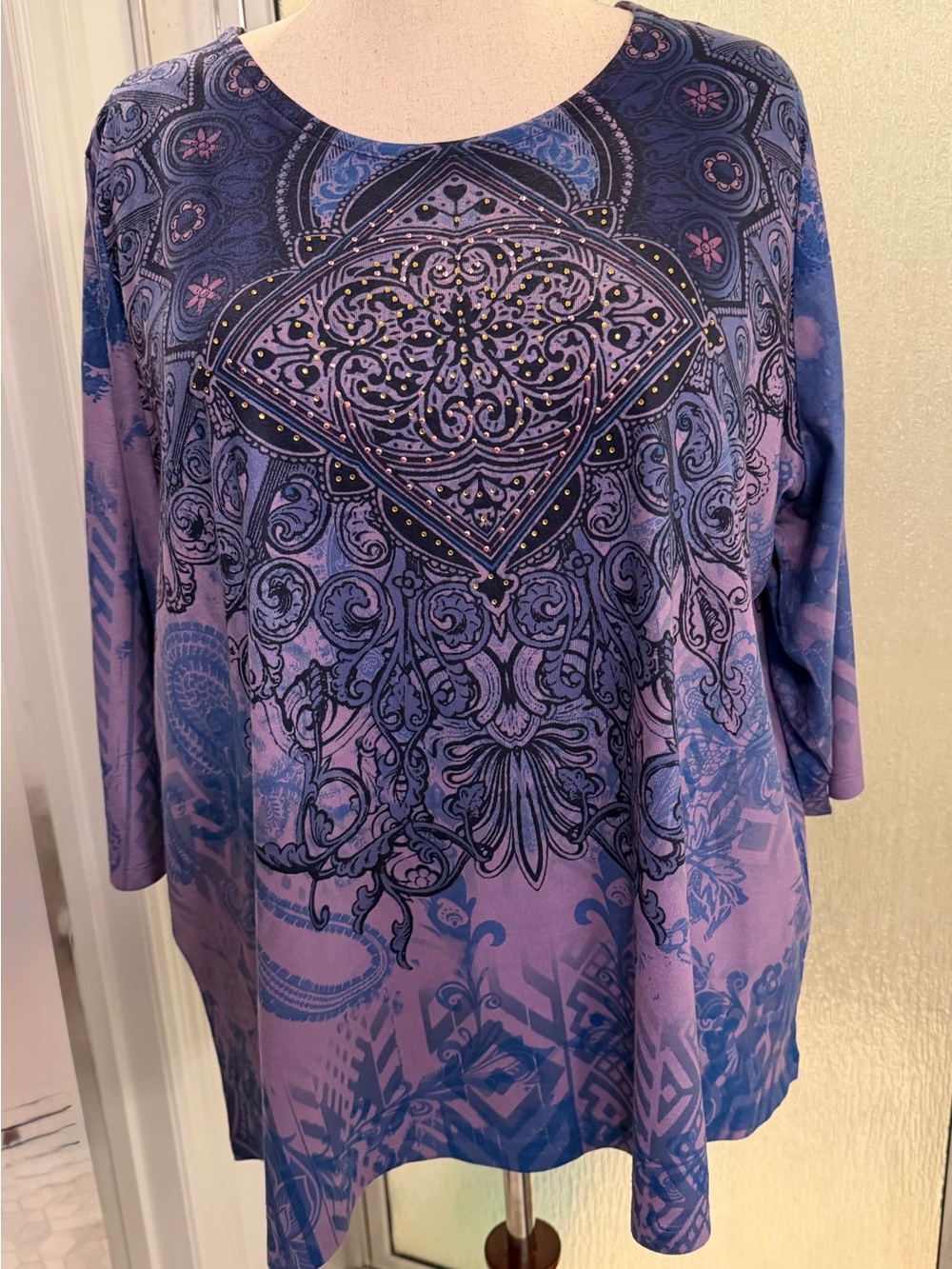 Catherines Purple and Blue Medallion-Print Tunic $12 Size 1XWP NWOT